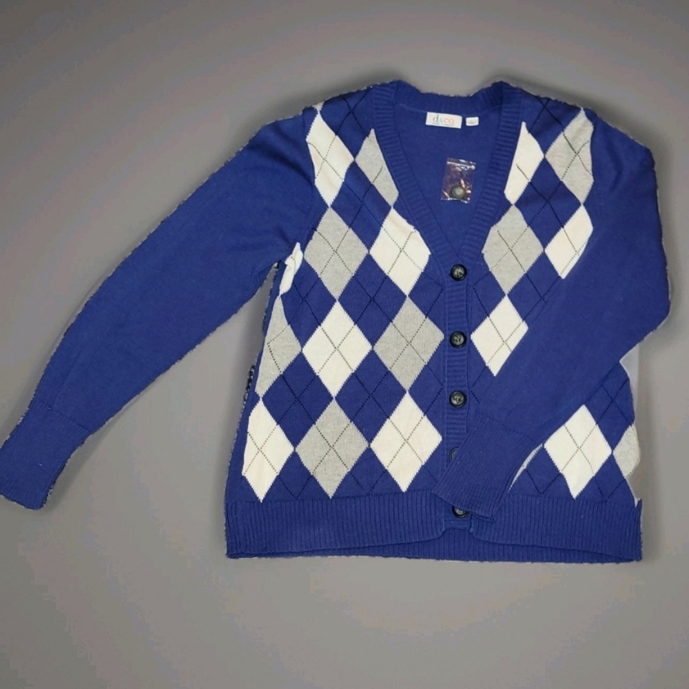 NWT DenimCo. Blue Argyle Sweater